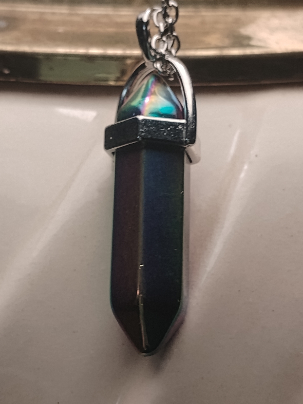 Iridescent Aura Point Pendant Necklace - Titanium Flame